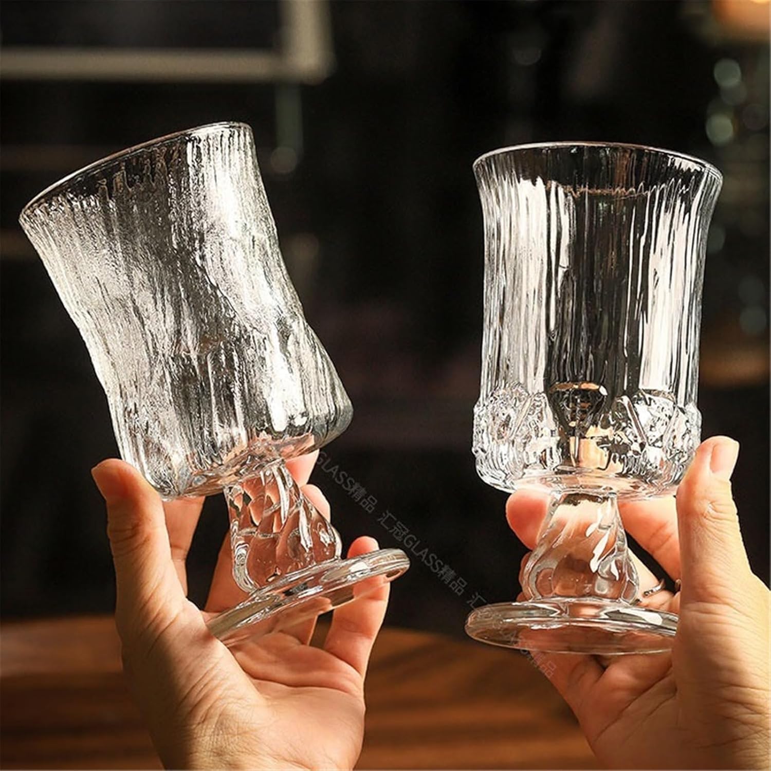 Glass Cup Vintage Embossed Glass Goblet, 9.5oz Glacier texture Cup for Iced Tea, Juice, Cocktail, Whiskey Parties