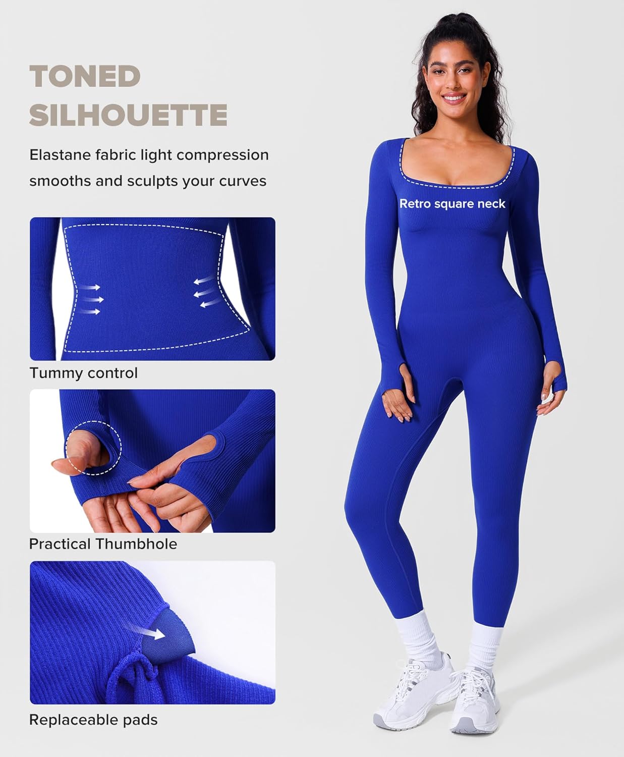 BRXL Long Sleeve Jumpsuit for Women Built-In Bra Workout Yoga Full Body Suits Shapewear One Piece Bodycon Jumpsuits - Image 4
