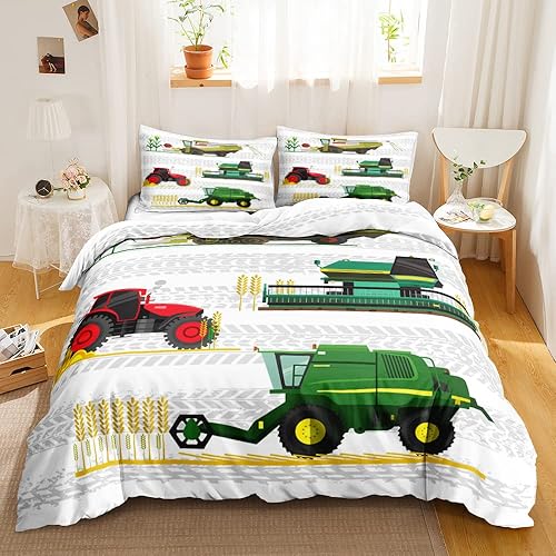 CVHOUSE Juego de ropa de cama de tractor de excavadoras, tamaño matrimonial, funda de edredón de camiones de construcción para niños, funda de