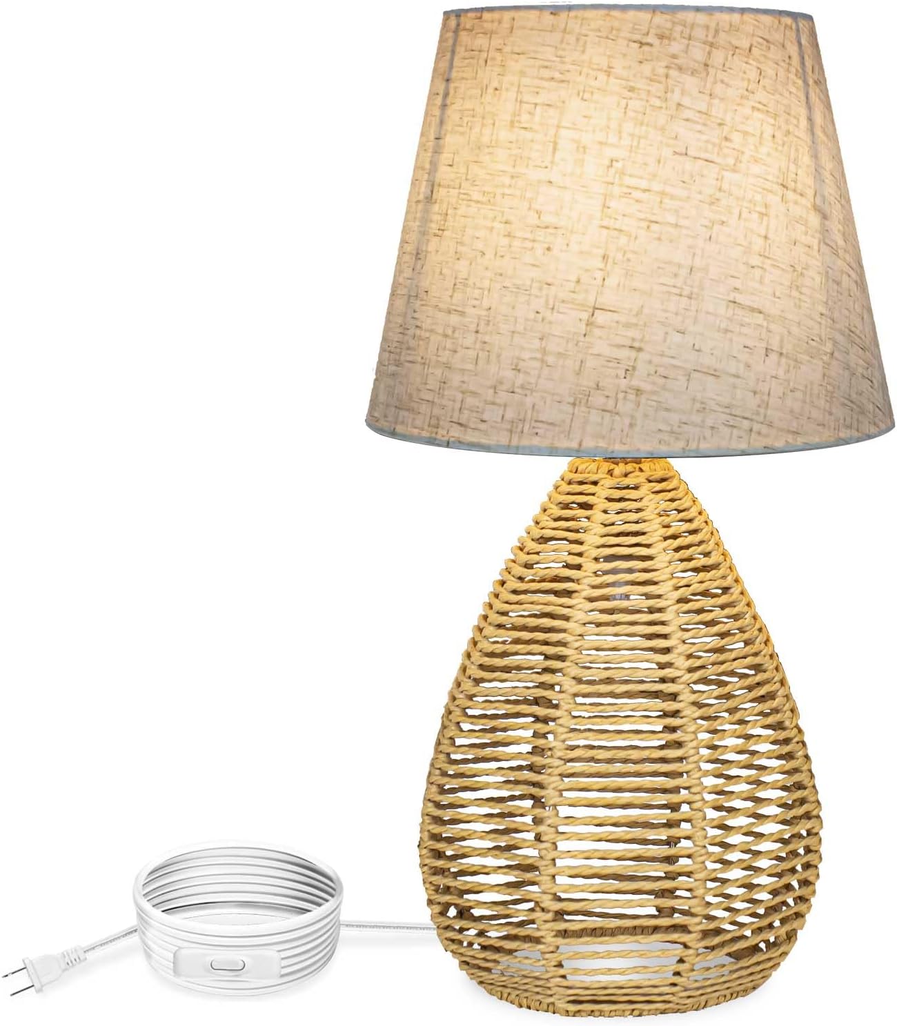 YeLEEiNO Desk Lamps, Rattan Table Lamp, Small Nightstand Lamp with Linen Fabric Lampshade, Desk Lamp for Living Room Home Office