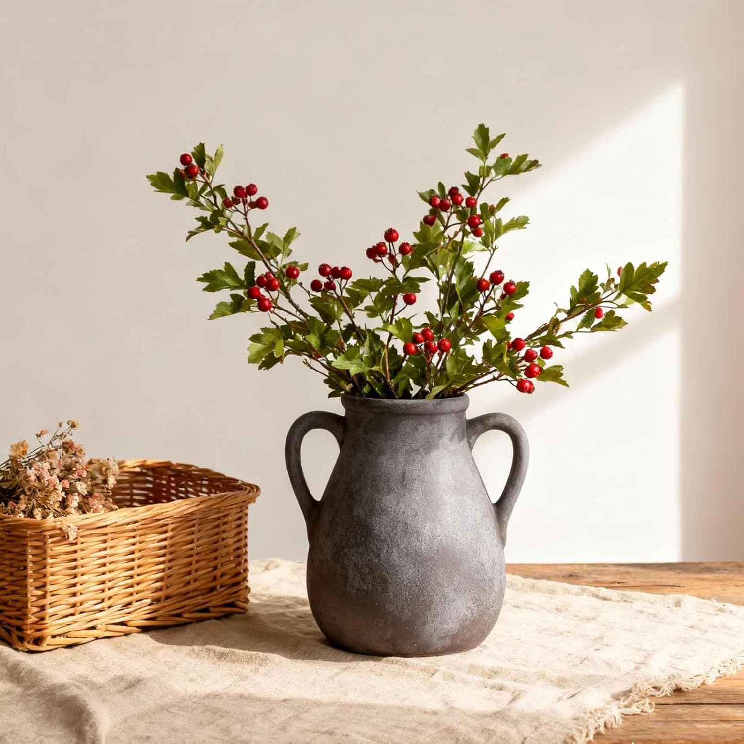 Ceramic Flower Vase with Handles, 7.5 inch Rustic Farmhouse Vase for Centerpieces, Small Decorative Terracotta Vases for Home Decor, Living Room, Table, Neutral - Image 6