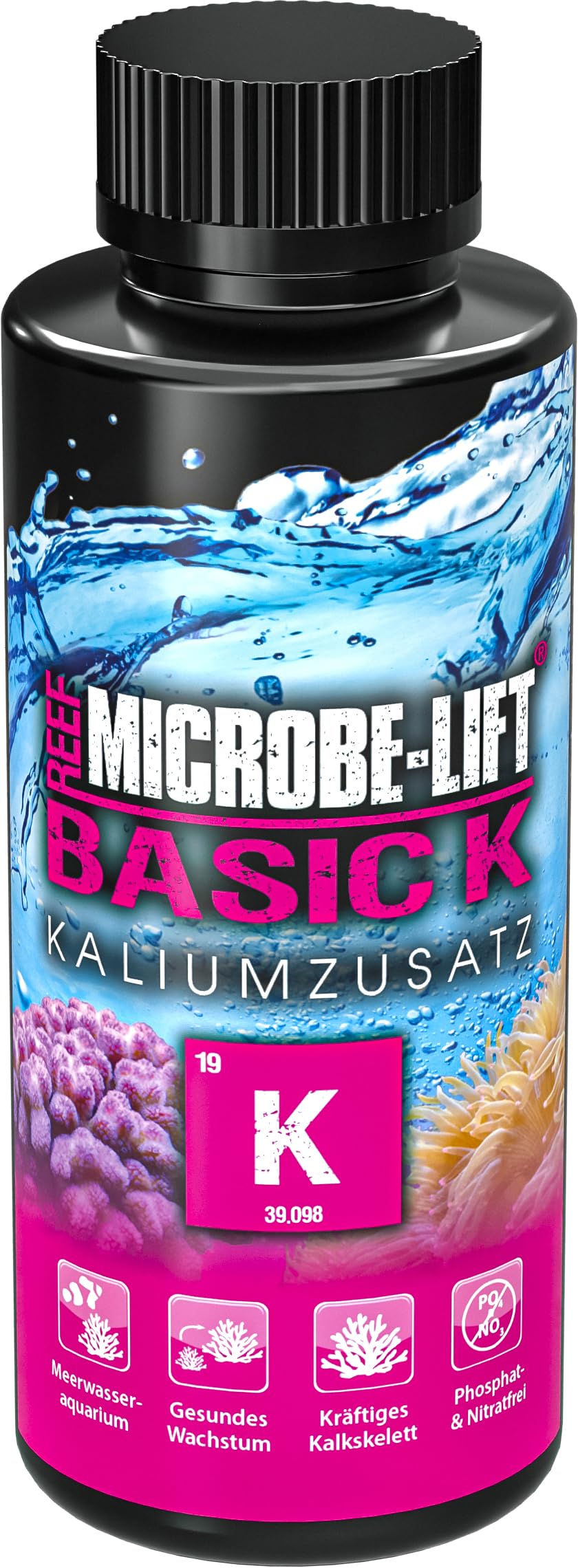 MICROBE-LIFT - Basic K - Dodatek potasu dla regularnego zwiększania poziomu potasu w każdym akwarium słonowodnym - Zawartość: 118 ml