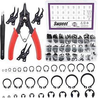 Swpeet 312Pcs 4 in 1 Snap Ring Pliers with Alloy Steel M4-M28mm C-Clip External Retaining Rings Snap Rings and 1.5mm-10mm E-Clips Retaining Rings Assortment Kit