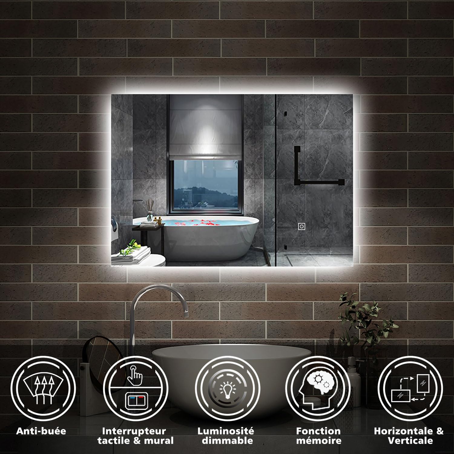 AICA Miroir lumineux rond 80cm, 3 couleurs + dimmable + grossissant AICA Miroir lumineux rond 80cm, 3 couleurs + dimmable + grossissant