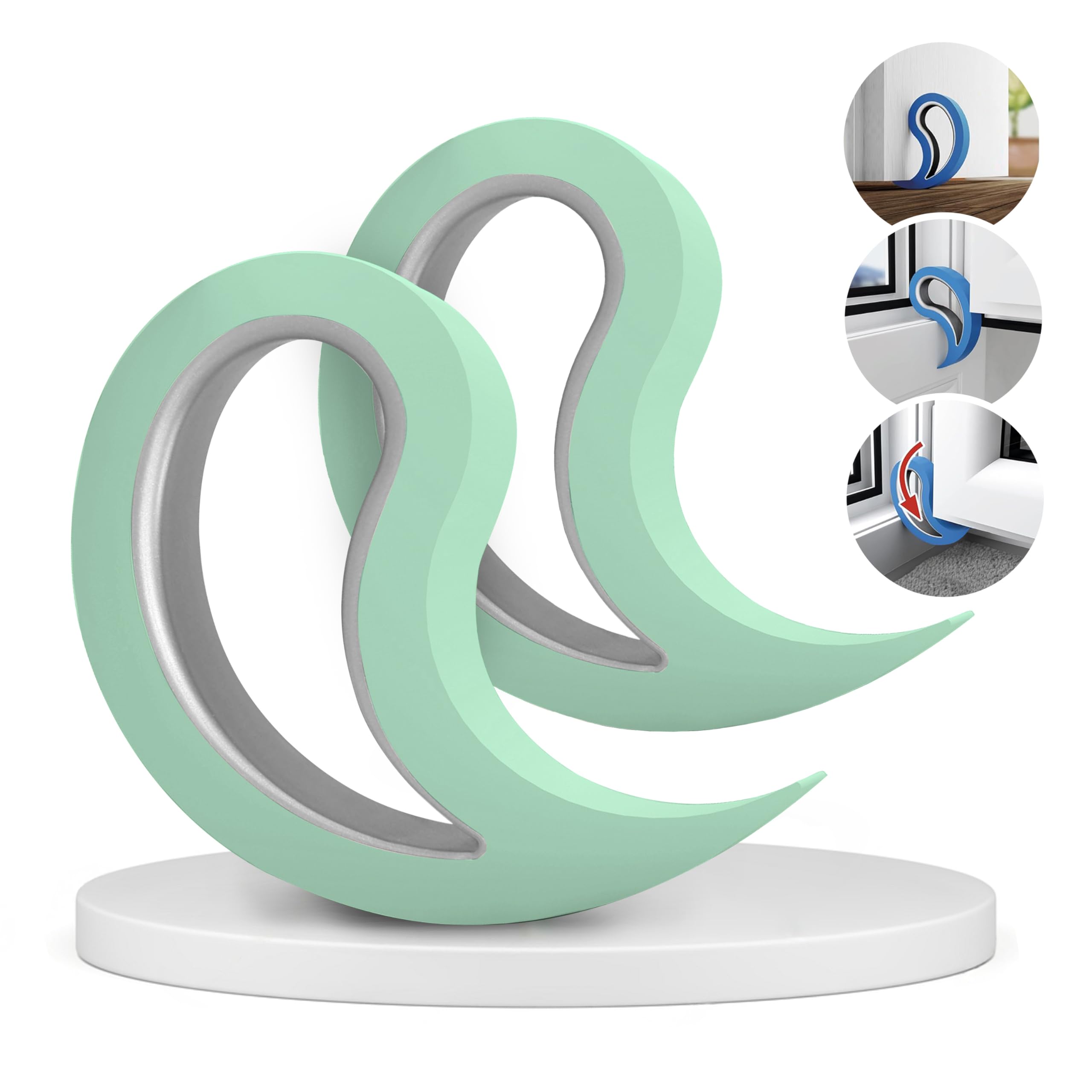 Stoppy, Stoppi, Fensterstopper, Türstopper, Türkeil, Türhaken, Fensterklammer, 2er Set (erhältlich in 14 Farben) (Mint)