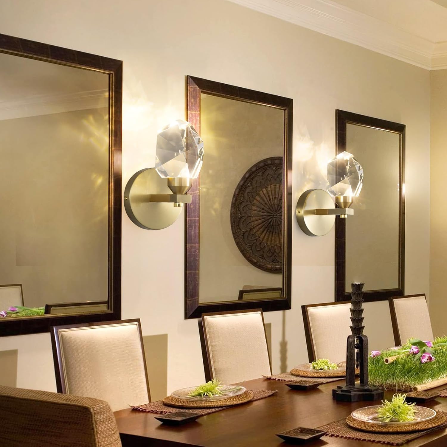 Set of 2 Gold Wall Sconces Modern Crystal Vanity Lighting for Bathroom Bedroom Living Room Entryway Wall Light Hallway Dining Room Lights Wall Mount Lighting Fixture Warm Light