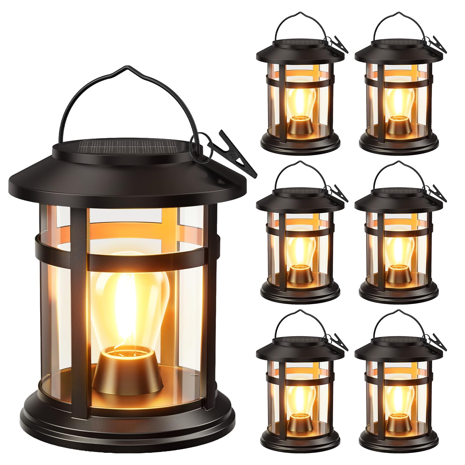 Solar Lantern Outdoor Waterproof, 6 Pack Bright Hanging Solar Lights for Outside Decorative, Upgraded Solar Powered Lanterns LED Lighting for Garden Patio Porch Decor Gifts
