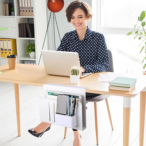 Miniatura 8 de LUKETURE Almacenamiento lateral de escritorio, organizador de escritorio lateral de acero, soporte para computadora portátil sin taladro, soporte