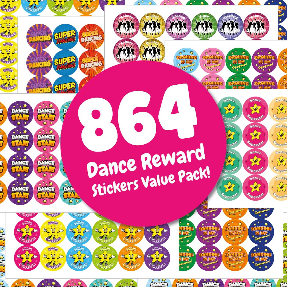 864 Dance Reward Stickers Value Pack (30mm) For Children, Dance Teachers & Parents - Colourful, Easy Peel Stickers With Strong Adhesive Glue