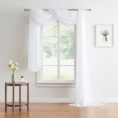 Miniatura 6 de Warm Home Designs Bufanda de ventana blanca transparente de 30 pies de largo. Estas bufandas de cenefa de longitud XXL de 54 x 360 pulgadas de