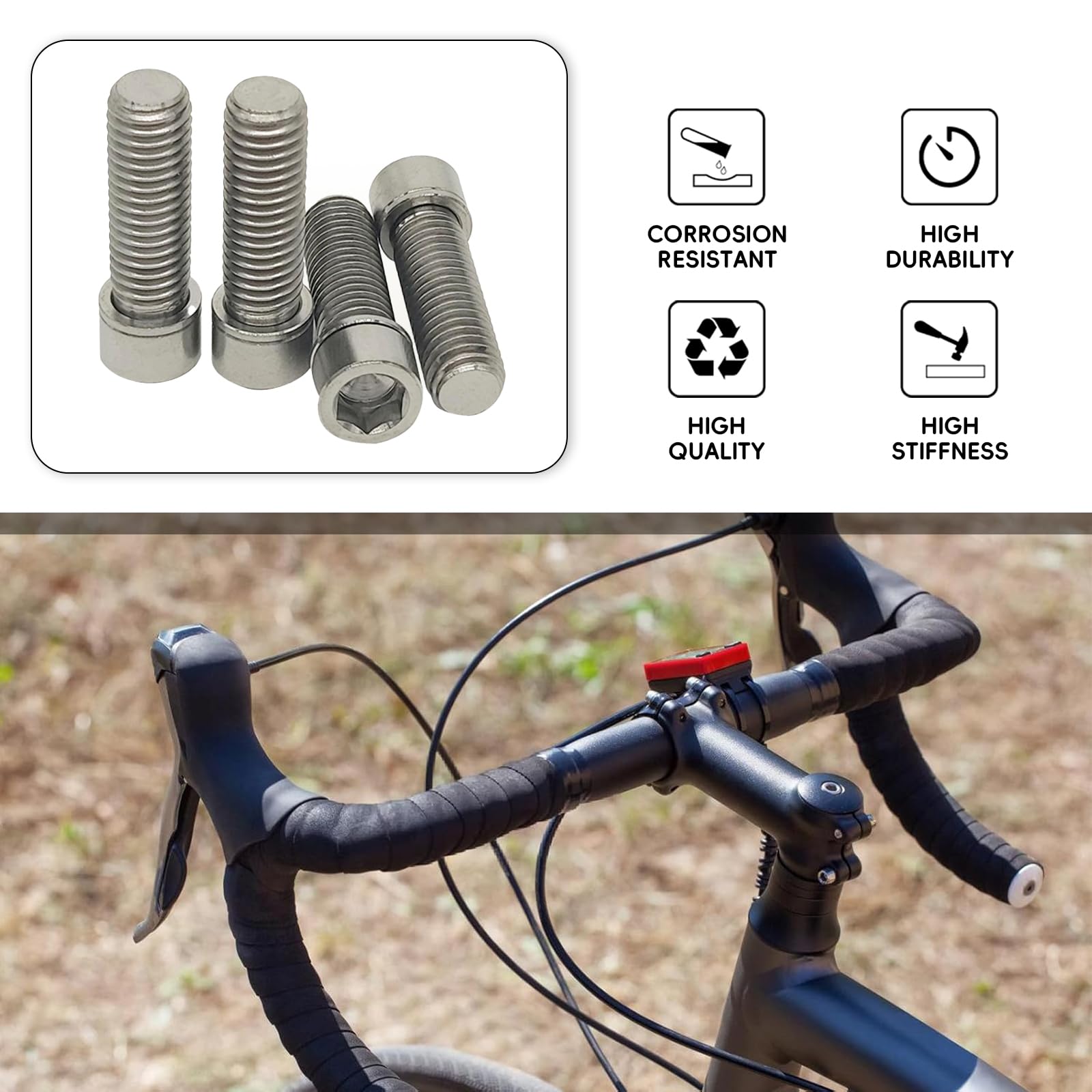 Tornillos de Vástago de Bicicleta M5x18mm para MTB, 12 Piezas con Arandelas (Negro)
