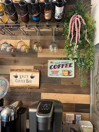 Miniatura 4 de ERLOOD Letrero de metal con texto en inglés Fresh Brewed Coffee Served Here Have a Cup, decoración retro de metal, 12 x 8 pulgadas