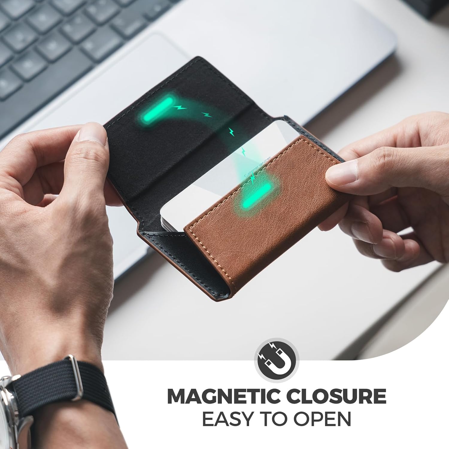 VULKIT Leather Business Card Holder Case for Men Slim Pocket Business Card Wallet Name Card Case Holder, Holds 20 Business Cards Brown - Image 4