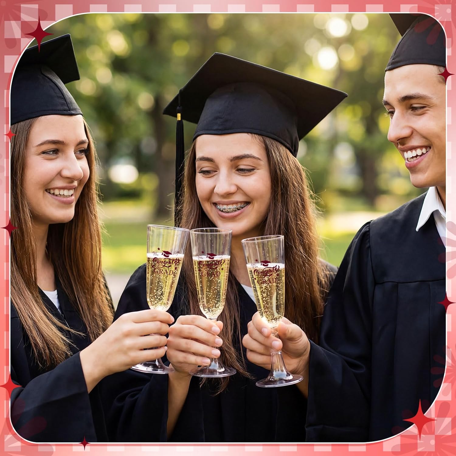Domensi 24pcs 5 oz Plastic Graduation Champagne Flutes 2026 Congrats Grad Cups Disposable Shatterproof Cocktail Mimosa Glasses for Graduation Prom Party Favor(Wine)
