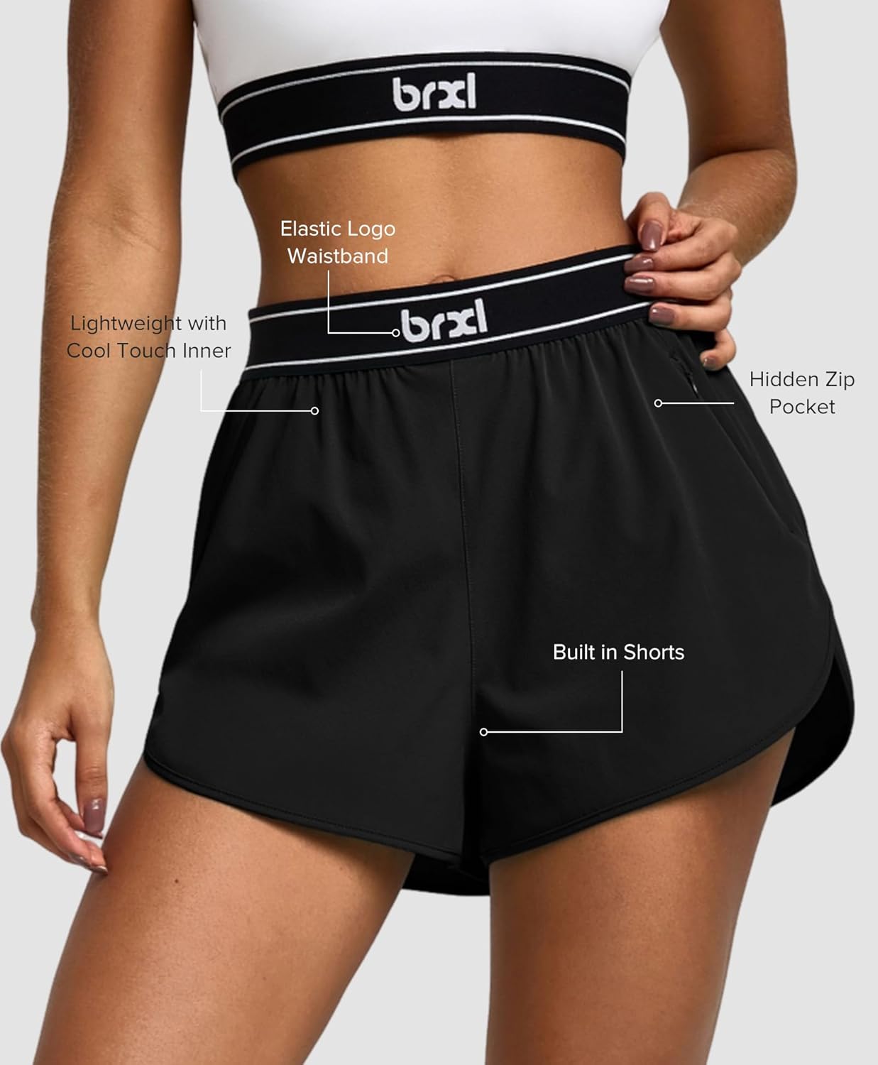 BRXL Dolphin Athletic Shorts for Women 2" - Split High Waist Quick Dry for Running Workout Athletic Gym Track with Zip Pocket - Image 2