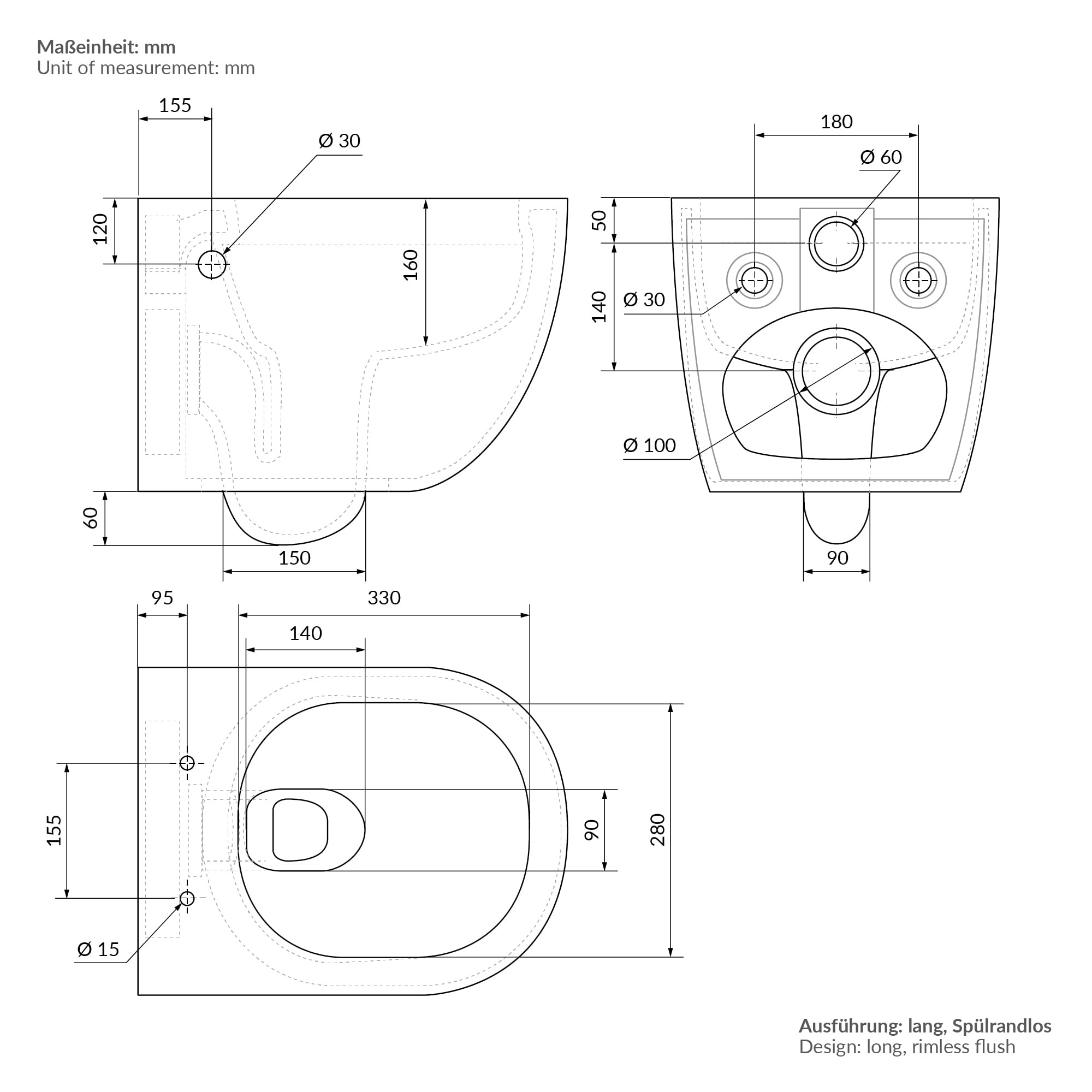 ECD Germany WC Sospeso a Muro Bianco in Ceramica con Funzione Bidet Lungo senza Bordo e Sedile Duroplast Rimovibile Soft Close Chiusura Rallentata a Parete da Bagno Sanitari in Ceramica