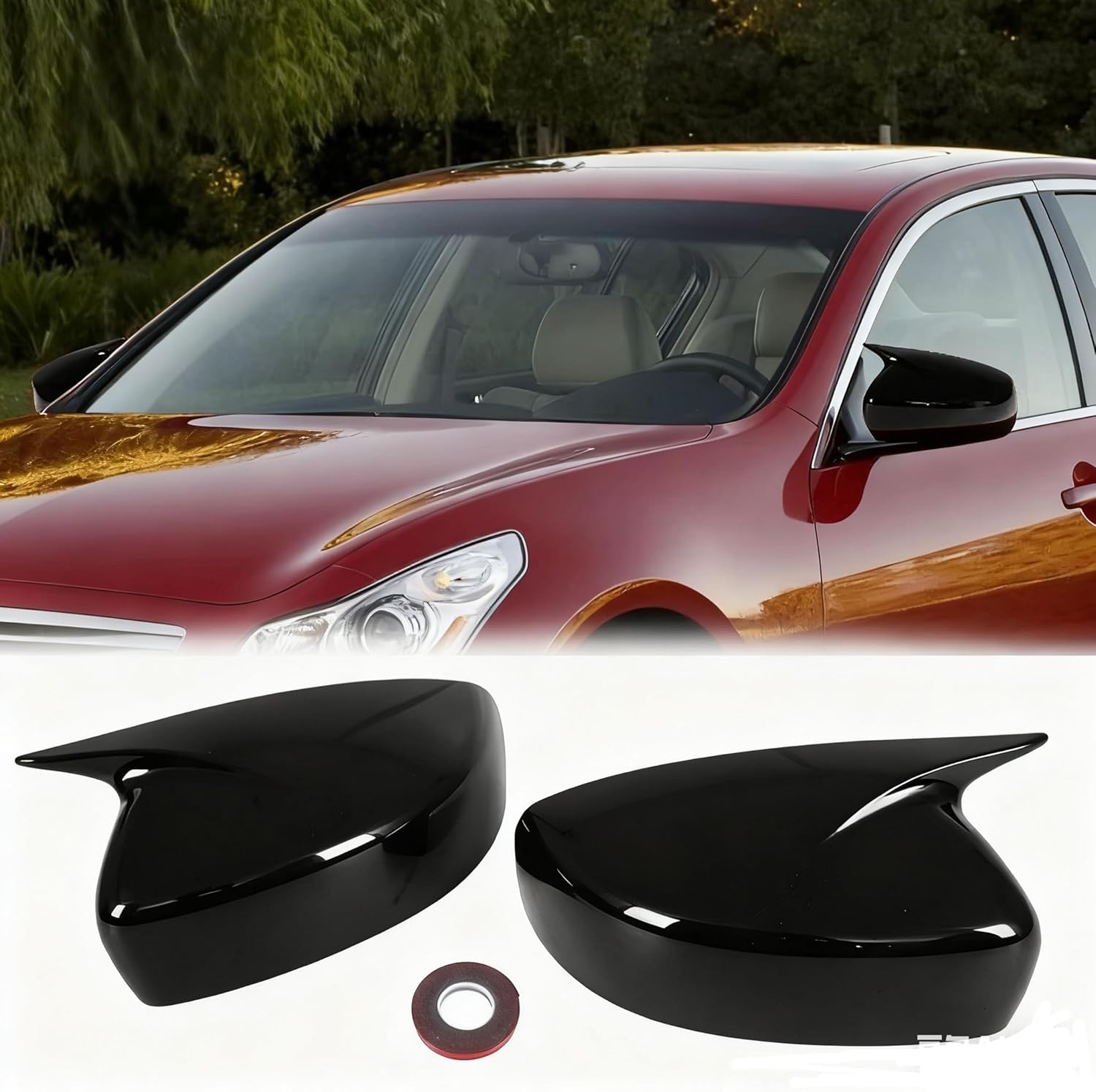 Mirror Cap Covers Ox Horn Style Fit for Infiniti G37 G25 Q40 Q60 2008-2015 Glossy Black,Add-on Type Door Rear Side Mirror Cover Cap