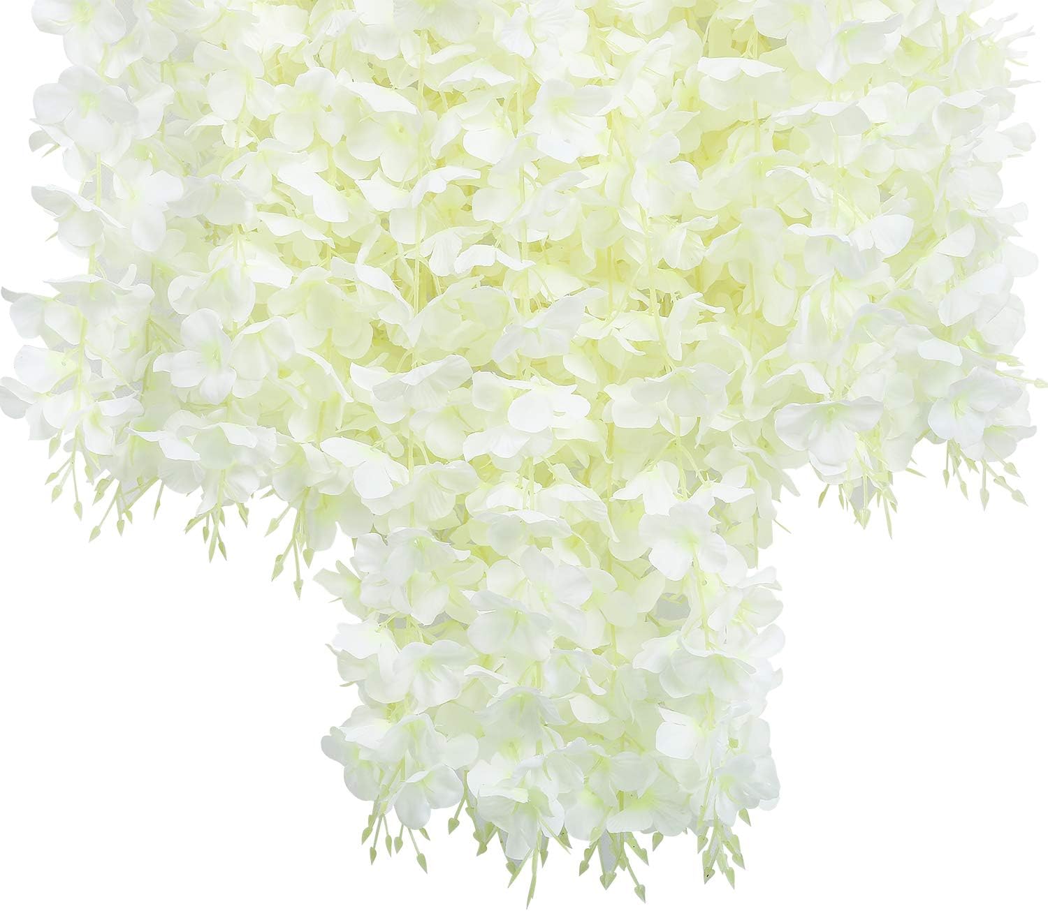 U'Artlines 12 Pack(Total 43.2 Feet) Artificial Fake Wisteria Vine Rattan Hanging Garland Silk Flowers String Home Party Wedding Decor (12, White)