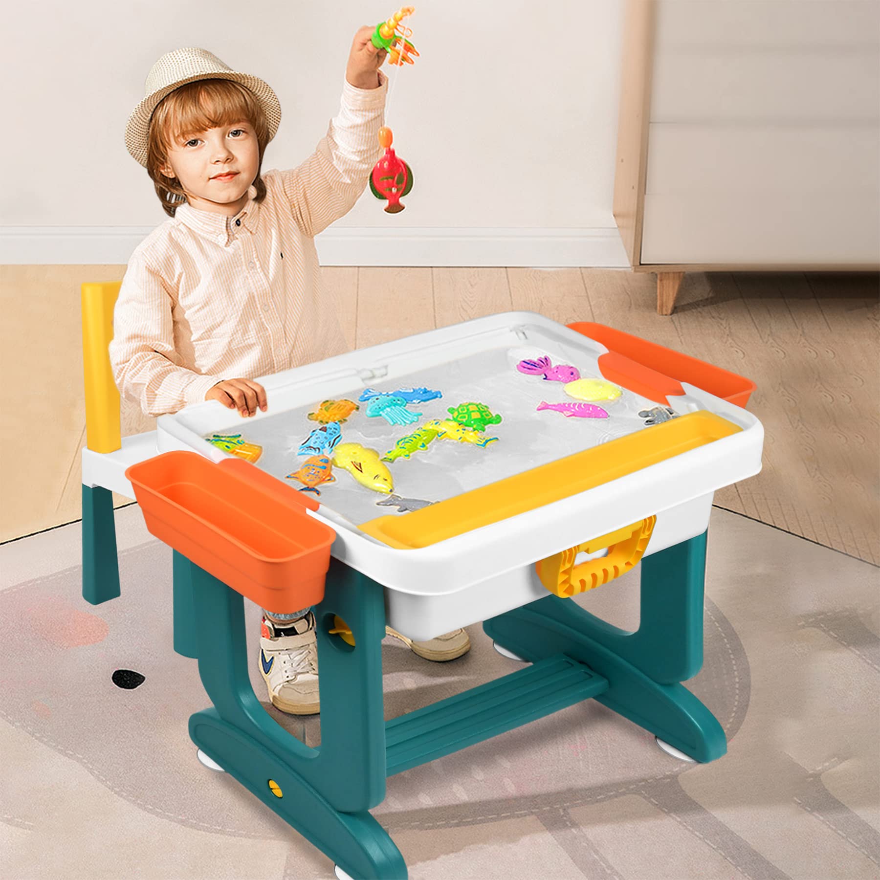 Froadp Tavolino per Bambini con 1 Sedia Tavolo Multiattivita Tavolo da Gioco con Scatola di Immagazzinaggio Blocchi da Costruzione Set di Tavoli e Sedie per Ragazzi e Ragazze (Tipo B)