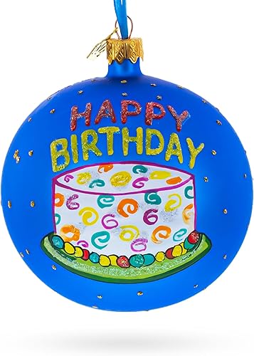 Miniatura 2 de Globos y cupcakes de feliz cumpleaños, bola de cristal, adorno de Navidad, 4 pulgadas