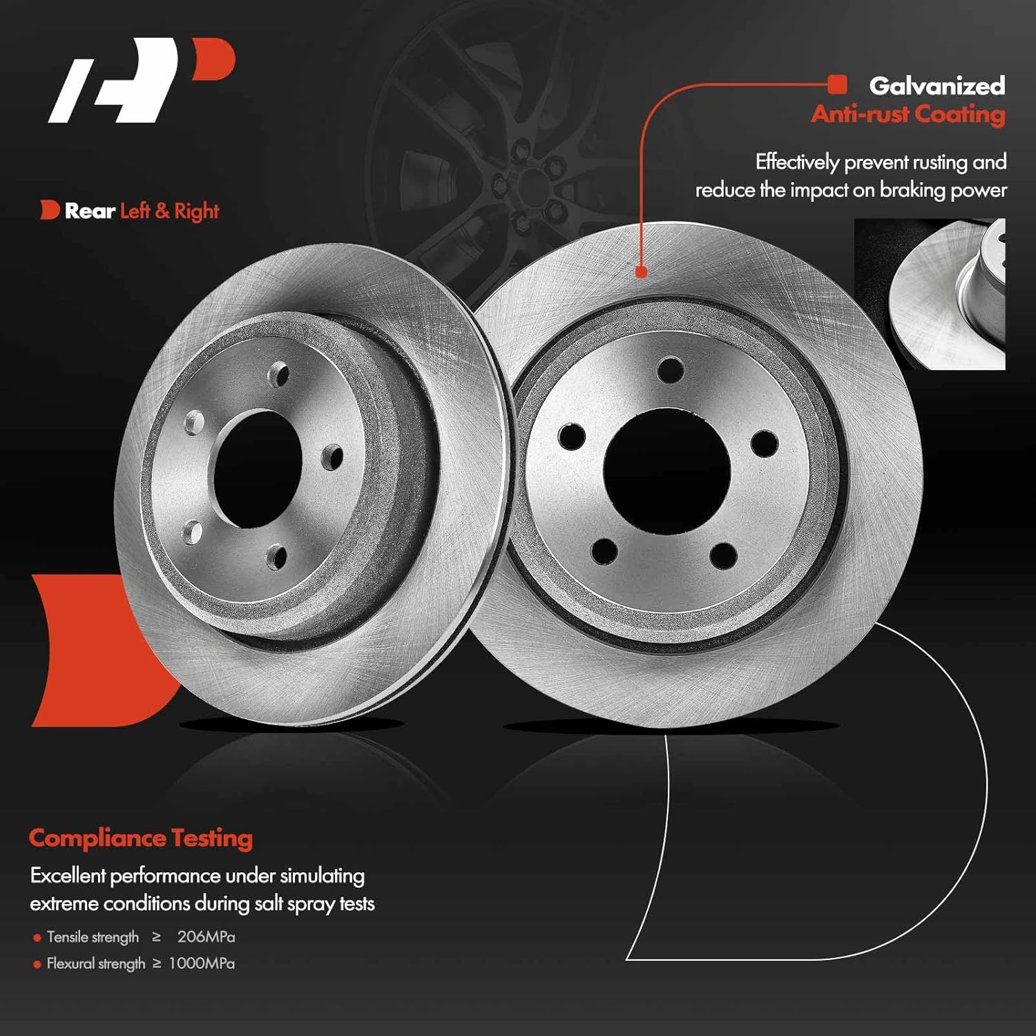 A-Premium 11.6 inch(294.64 mm) Rear Vented Disc Brake Rotors + Ceramic Pads Kit Compatible with Select Ford Models - Ranger 2010-2011, 6-PC Set