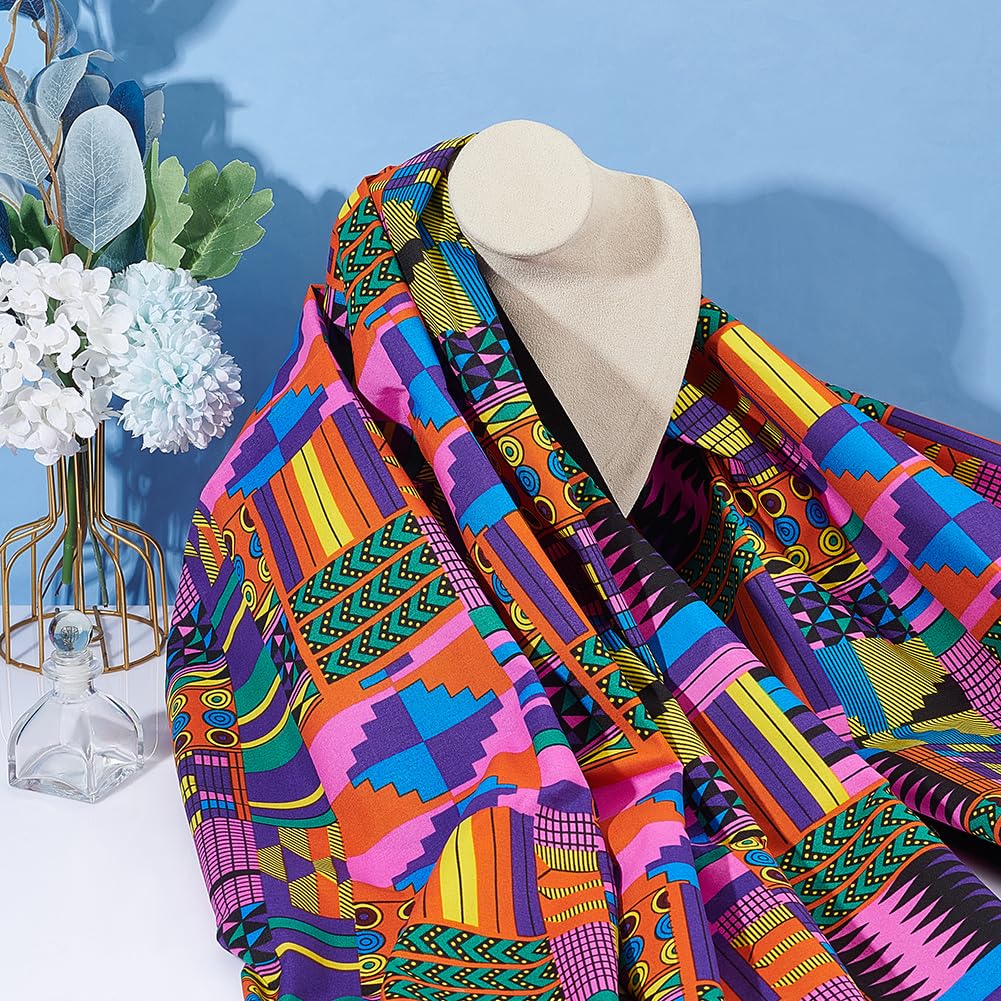 FINGERINSPIRE 6 Yards Cloth African Fabric by The Yard - 45 Inch Wide Colorful Kente Wax Printed Polyester Fabric, Ethnic Style Patchwork for Party Dress, DIY Crafts, Garment Accessories - Image 4