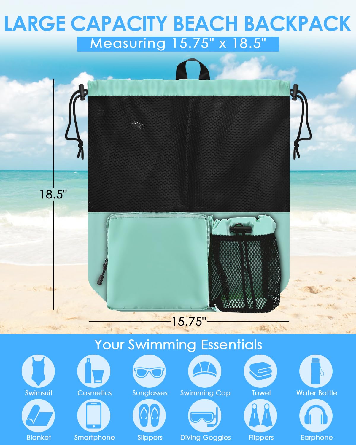 Bolsa Playa Hombre Mochila De Malla Transpirable Para Natación Y