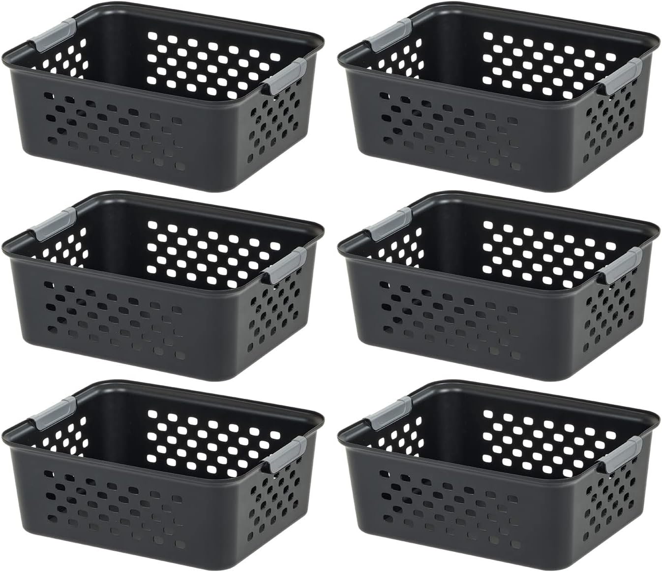 IRIS USA Plastic Storage Basket, 6Pack, Medium, Shelf Basket Organizer for Pantries, Kitchens