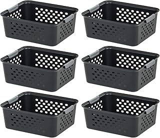 IRIS USA OSB Plastic Storage Shelf Basket/Pantry Bins-Household Organizers with Handles for -Kitchen, Countertops, Cabinet...
