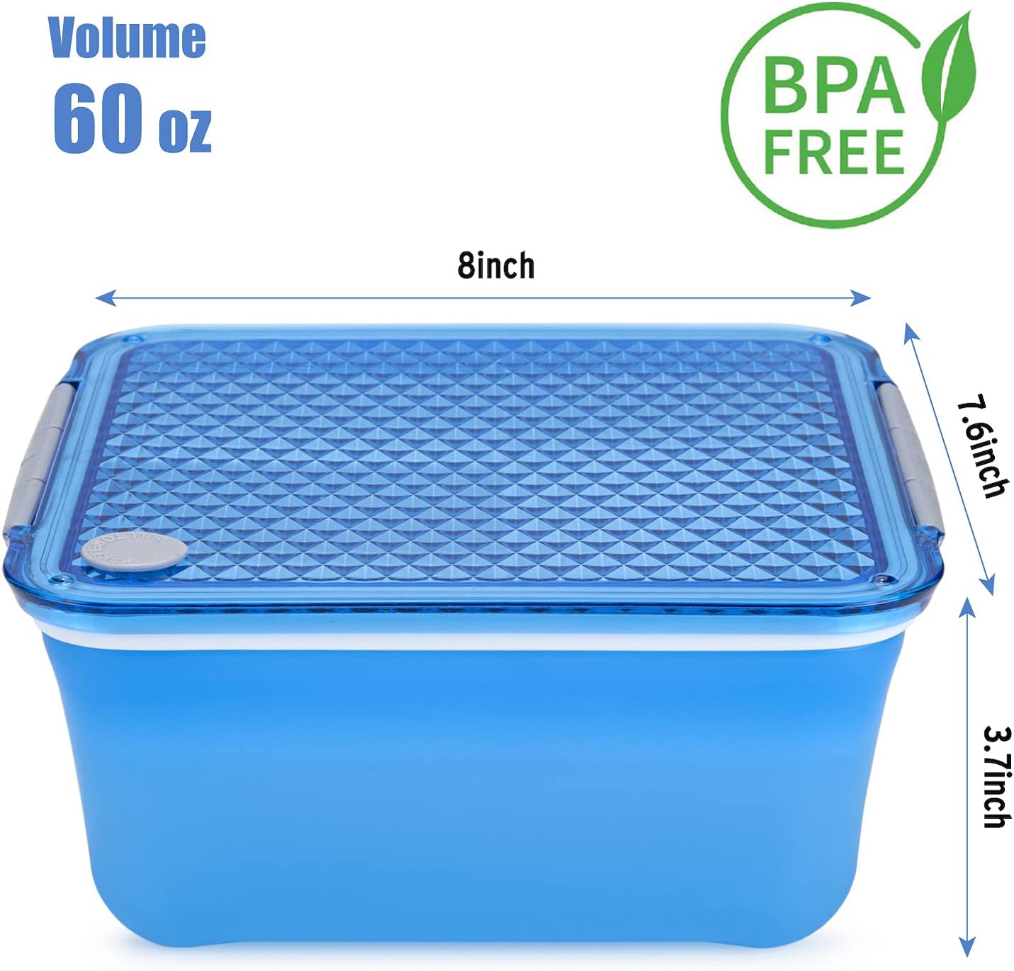 Freshmage Upgraded Salad Container for Lunch, 60-oz Large Leakproof Salad Bowl with 3-Compartments Bento Tray(Blue)