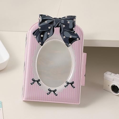 Miniatura 9 de Kpop - Mini álbumes de fotos de 3 pulgadas, 40 bolsillos, soporte para tarjetas fotográficas con lazo, patrón de corbatín, álbum de fotos para