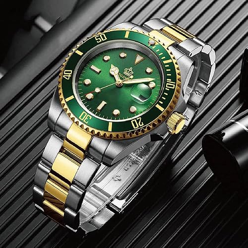 Miniatura 10 de Mens Luxury Watches Rotatable Bezel Sapphire Glass Luminous Quartz Silver Gold Two Tone Stainless Steel Watch