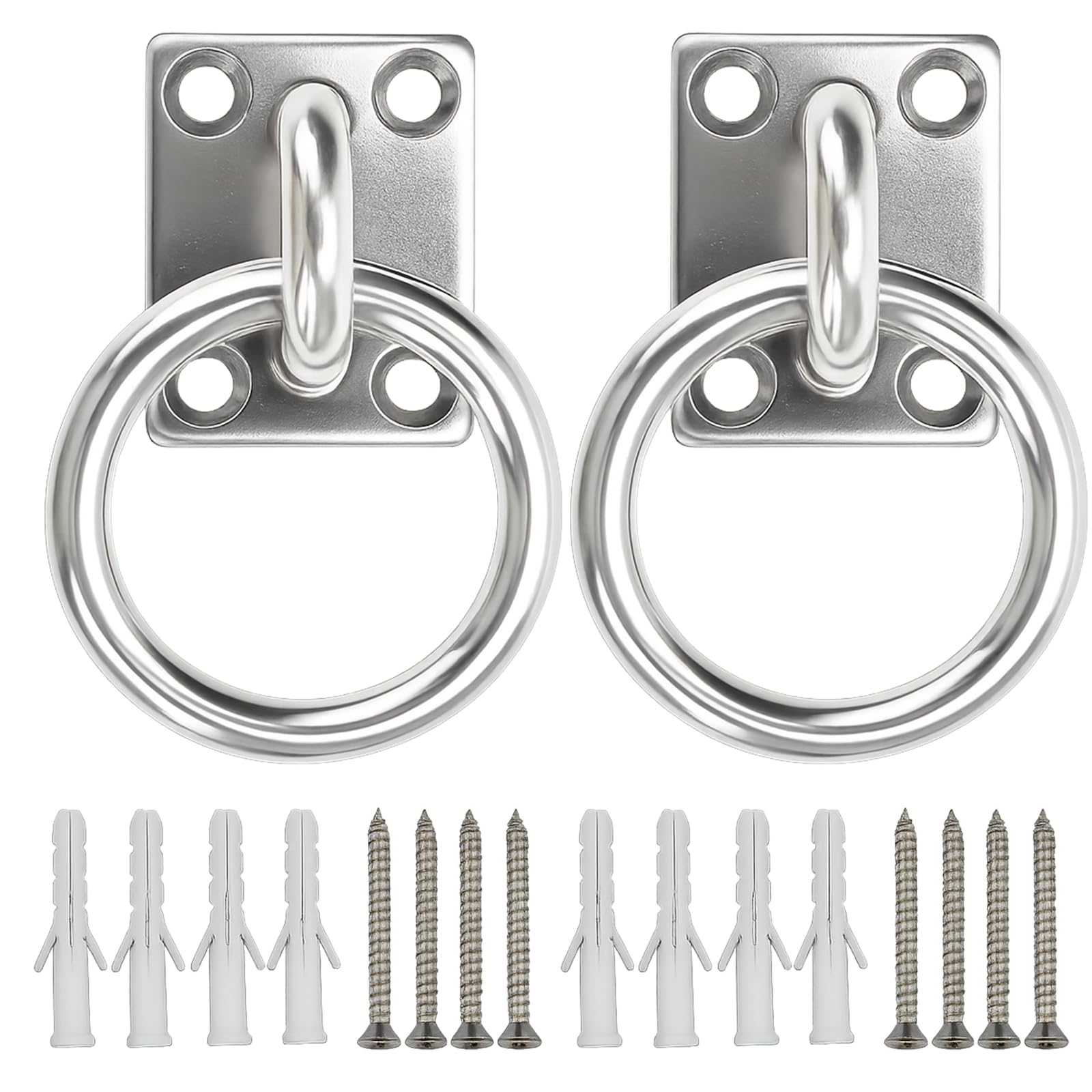 CloudWei SmartSelect 2 Set Heavy Duty Pad Eye Plate, Hook and Eye, Boat Wall Mount Hook, Tie Rings for Horses, Equestrian Comes with 8 Pairs of Mounting Accessories