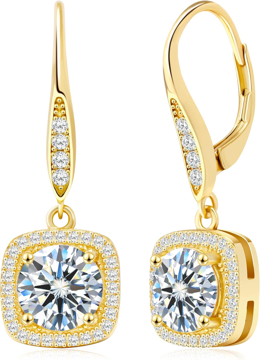 S925 Sterling Silver 1/2ct Diamond Leverback Drop Earrings for Women, Dangle Hoop Earring, Idea Gifts for Mom on Birthday