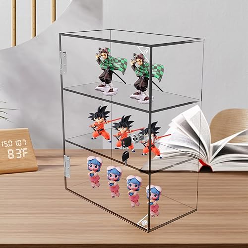 Miniatura 4 de Vitrina de encimera de acrílico transparente con llave de bloqueo, vitrina de seguridad de 3 estantes, vitrina de hebillas de succión Dustproop para