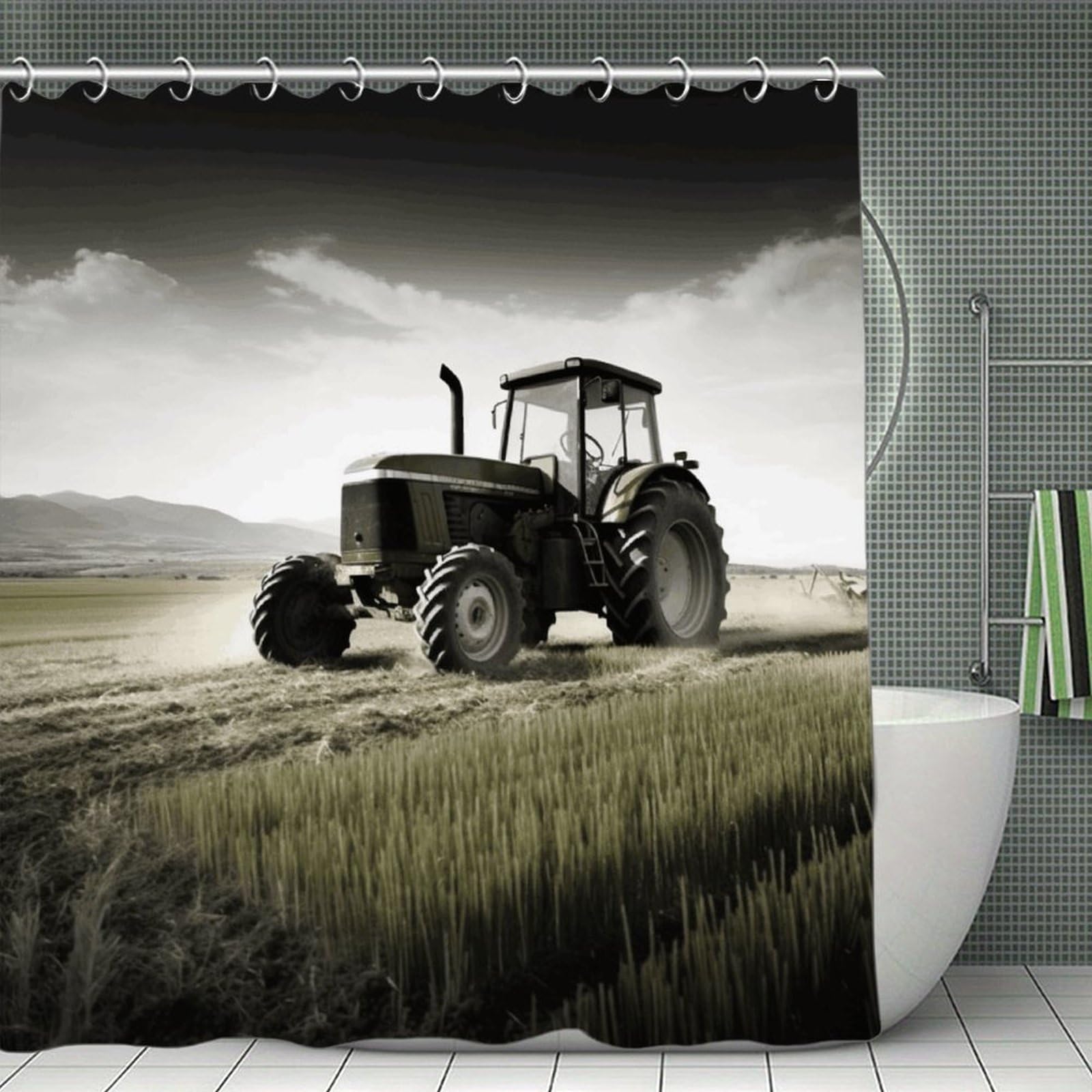 JTREHY Tractor Agriculture Tranquil Shower Curtain Waterproof Bathroom Shower Curtain Machine Washable Bath Curtains Polyester Cloth Bath Curtains for Bathroom Showers 70.8×70.8Inch