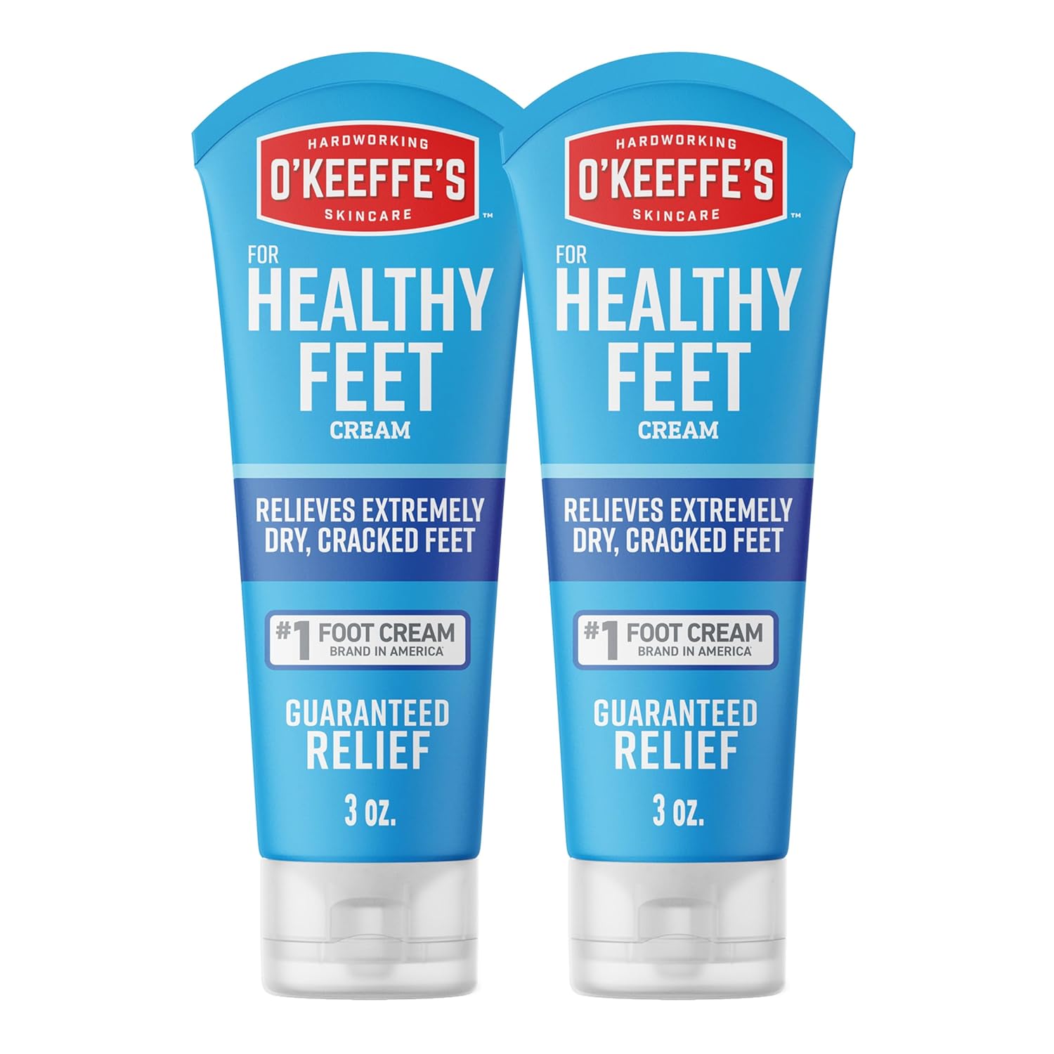 O'Keeffe's Healthy Feet Foot Cream 3oz Tubes (2 Pack) - Heals Cracked Dry Feet, Locks in Moisture, Guaranteed Relief