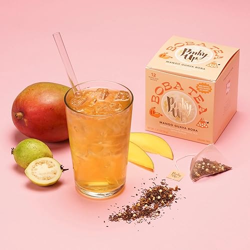Miniatura 5 de Pinky Up Bolsitas de té Boba de mango y guayaba - Té de burbujas de hoja entera sin calorías - Regalo Boba 12 bolsas de té biodegradables