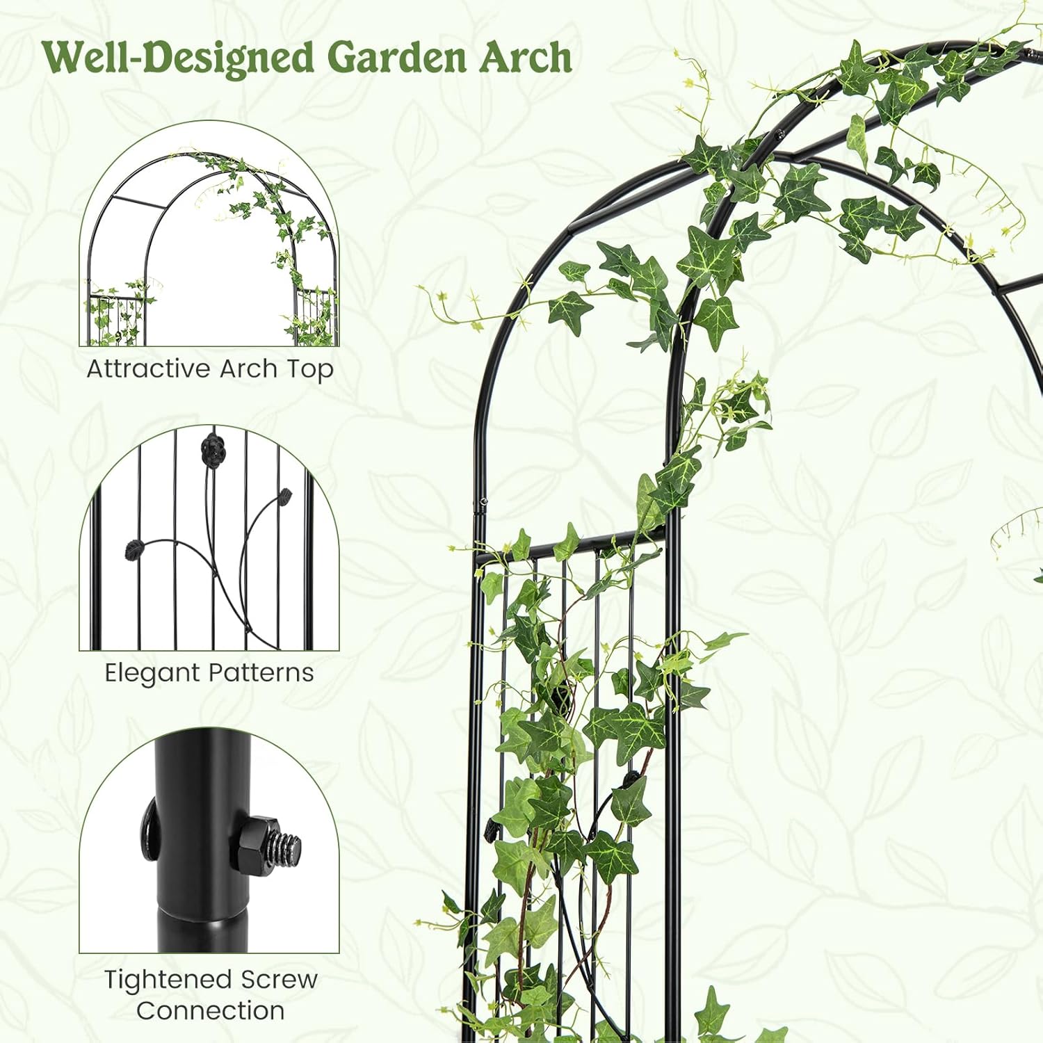Moccha Garden Arch with Planter Boxes and Gate, 87” Arbor Trellis for Climbing Plants Rose Vine, Heavy-Duty Archway Wedding Arch for Ceremony, Outdoor Metal Arbor for Lawn Bridal Party Decoration