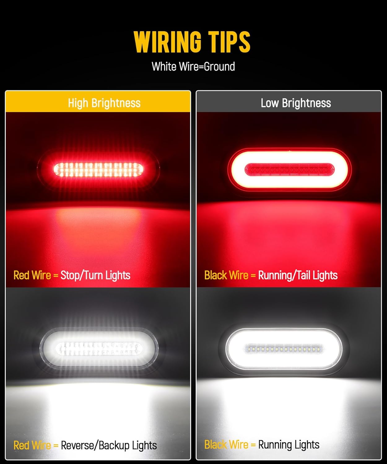 Partsam 6Pcs 6 Inch Oval LED Trailer Tail Lights 4 Red 2 White with Halo Glow Stop Turn Tail Running Reverse Backup Light Lamps Rubber Grommet 3-Prong Wire Pigtails Included, 12-24V, IP67 Waterproof