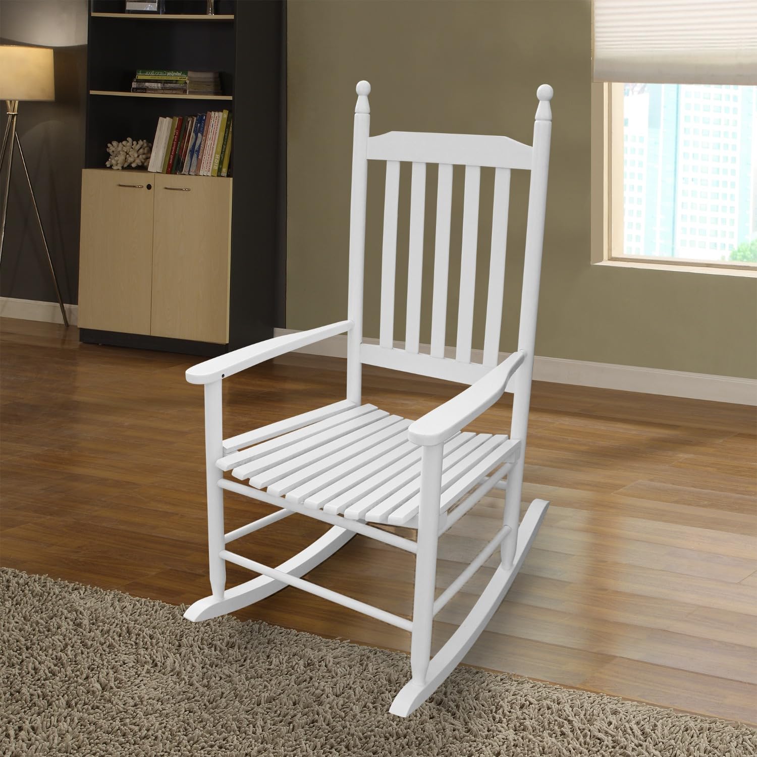 Outdoor Rocking Chairs, Solid Wood Oversized Patio Rocking Chairs, All Weather Resistant Porch Rocker, Wide Seat &amp; Slatted Back Porch Rockers for Outside, 250LBS Capacity, White