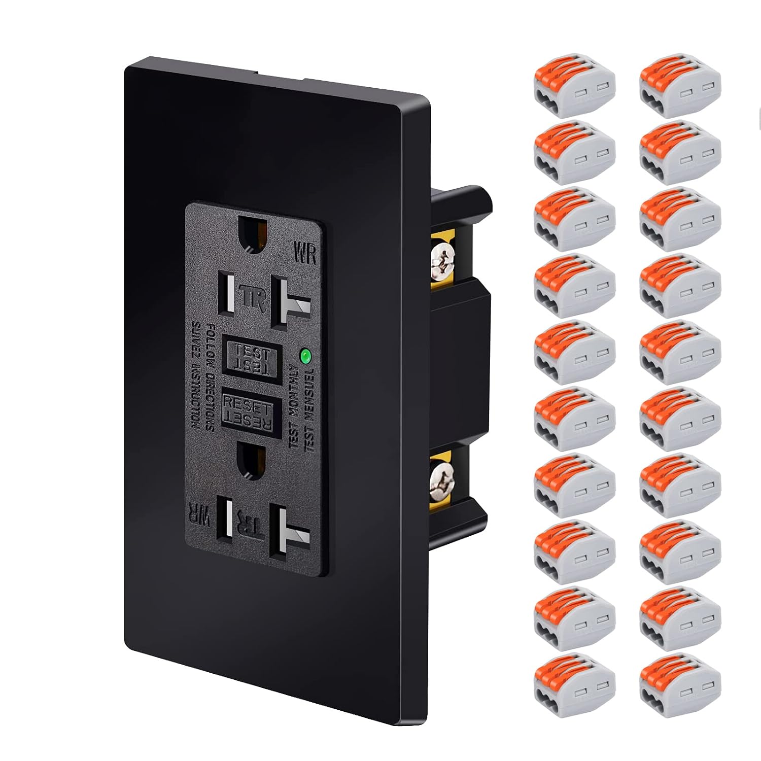 NineLeaf 20 Amp GFCI Outlet Black 1 Pack, 520R GFI Dual Receptacle