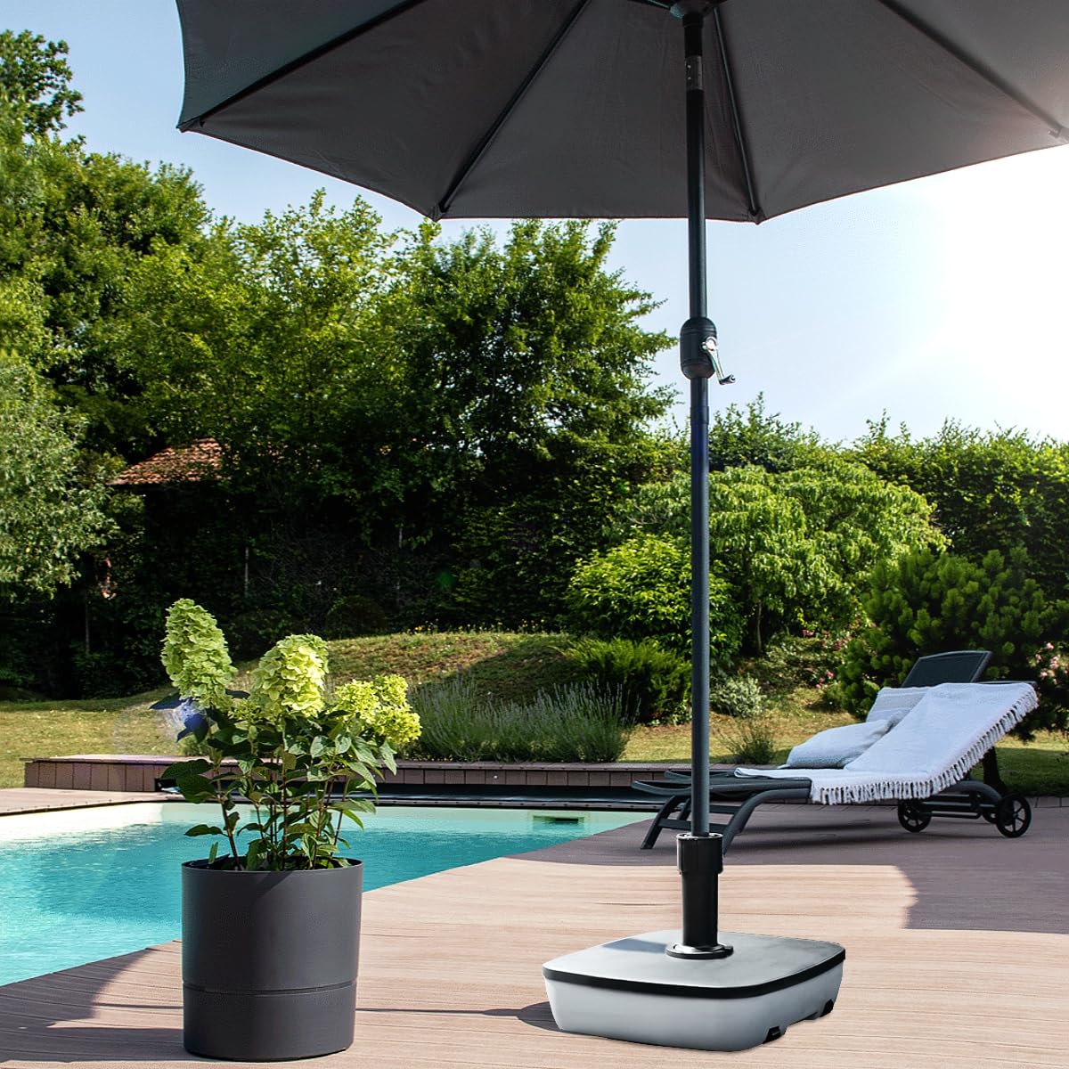 Stimo Premium Sonnenschirmständer für 3,5-5cm mit Rollen Schirmständer rollbar Grau Schirmfuß befüllbar bis 40kg