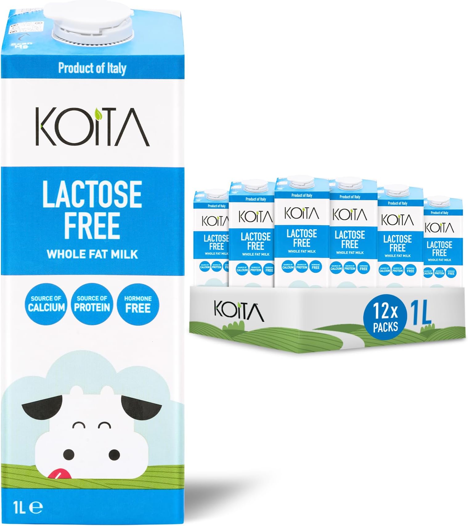 – Koita Lactose-Free Whole Fat Milk (1L, 12-Pack) - No Added Hormones, Easy to Digest, Vitamin Enriched, Made in Italy