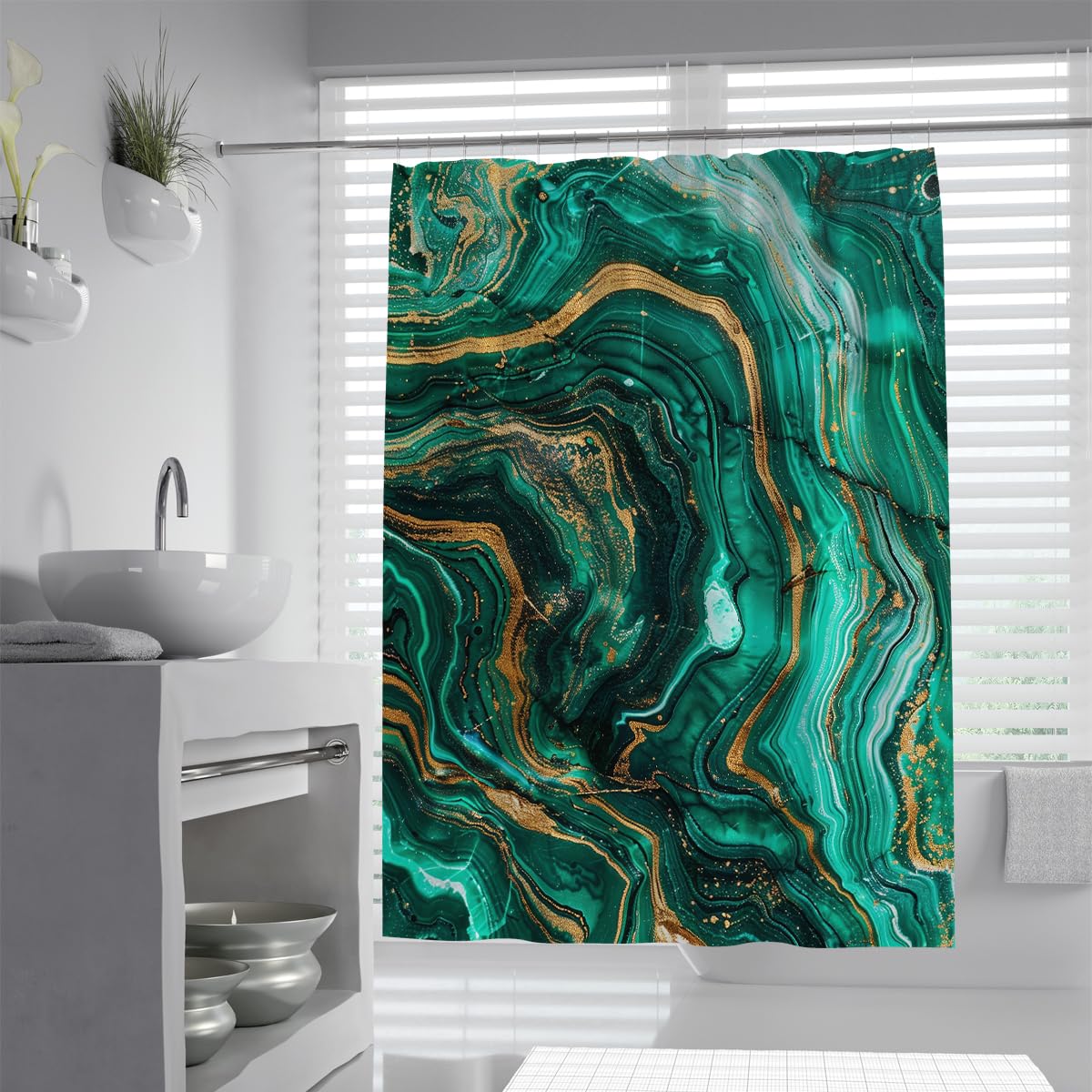 UIRINGART Luxury Shower Curtains W120xL200cm Emerald Jade Green Malachite Agate Marble Fluid Pattern Machine Washable Quick Drying Home and Hotel Bathroom Decor
