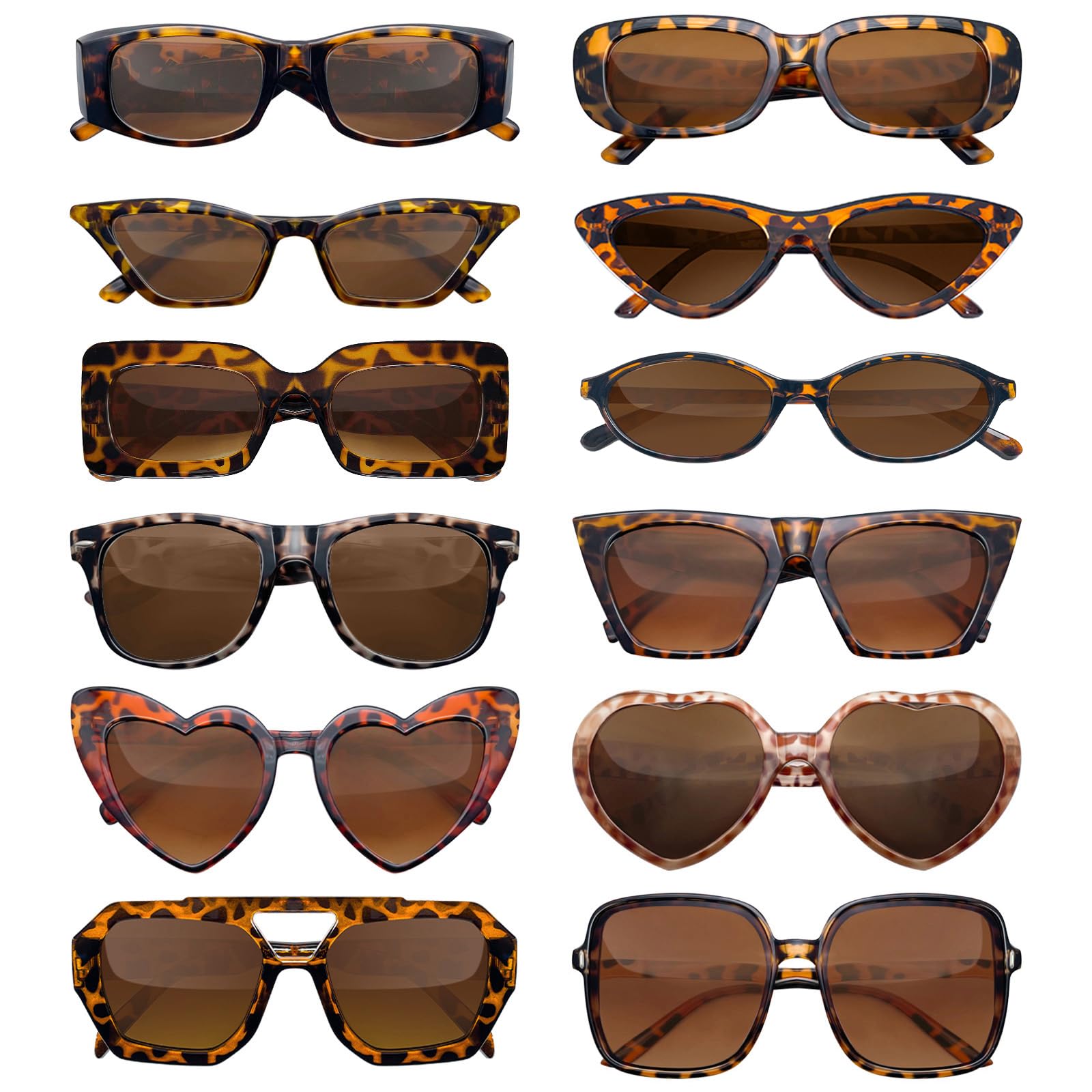 SUNOVELTIES Confezione da 12 occhiali da sole leopardati classici retrò per feste, accessori per costumi, unisex, per adulti