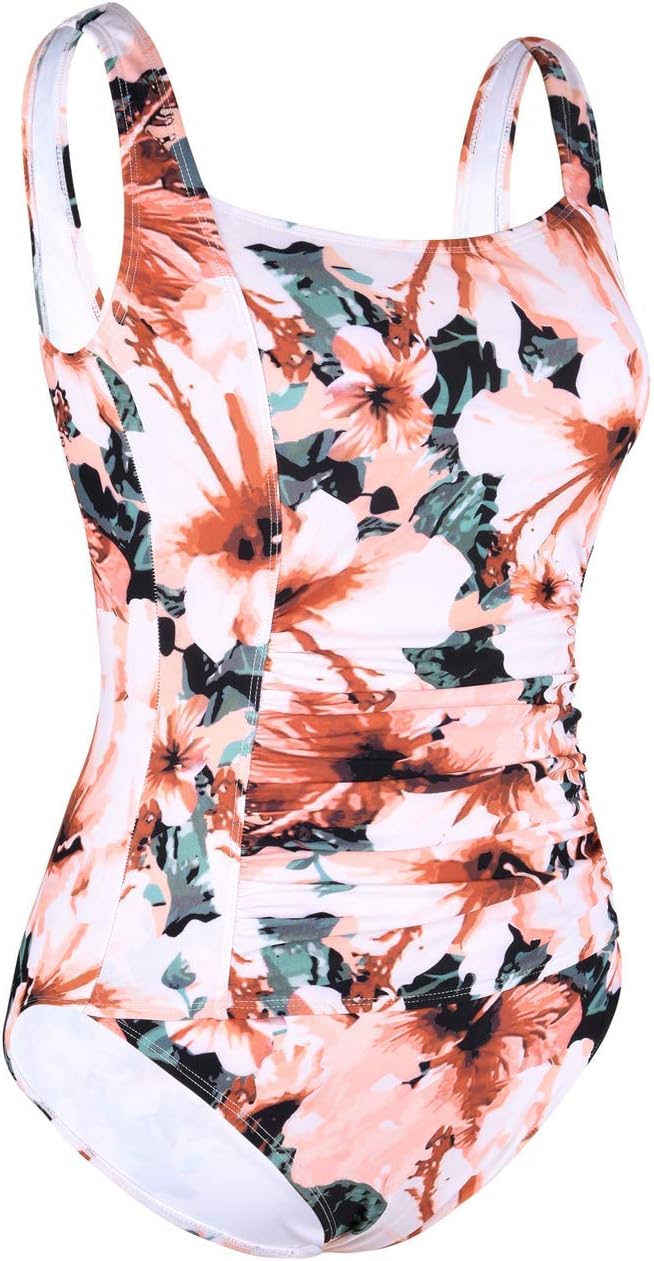 Mycoco Women's One Piece Swimsuit Shirred Tummy Control Bathing Suit Tank Modest Swimwear