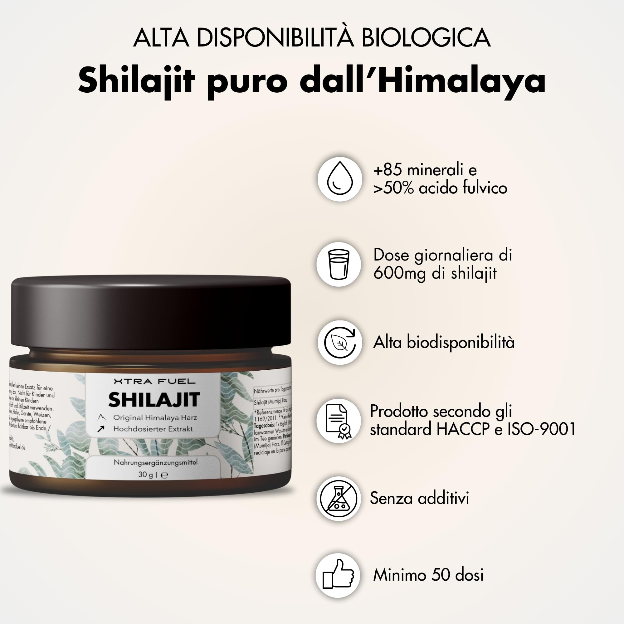 Resina Shilajit originale - Mumijo Shilajit dell'Himalaya puro al 100% (ad alto dosaggio), 600 mg per dose giornaliera, ricco di acido fulvico e umico, oltre 85 minerali - 90 g