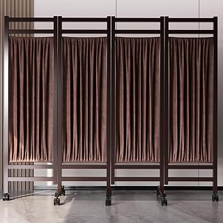 Mobile Folding Privacy Screens on Wheels, Brown Room Divider Freestanding, Metal Frame & Waterproof Fabric, Medical Room Separating Partition Wall(200cm(6.6ft))