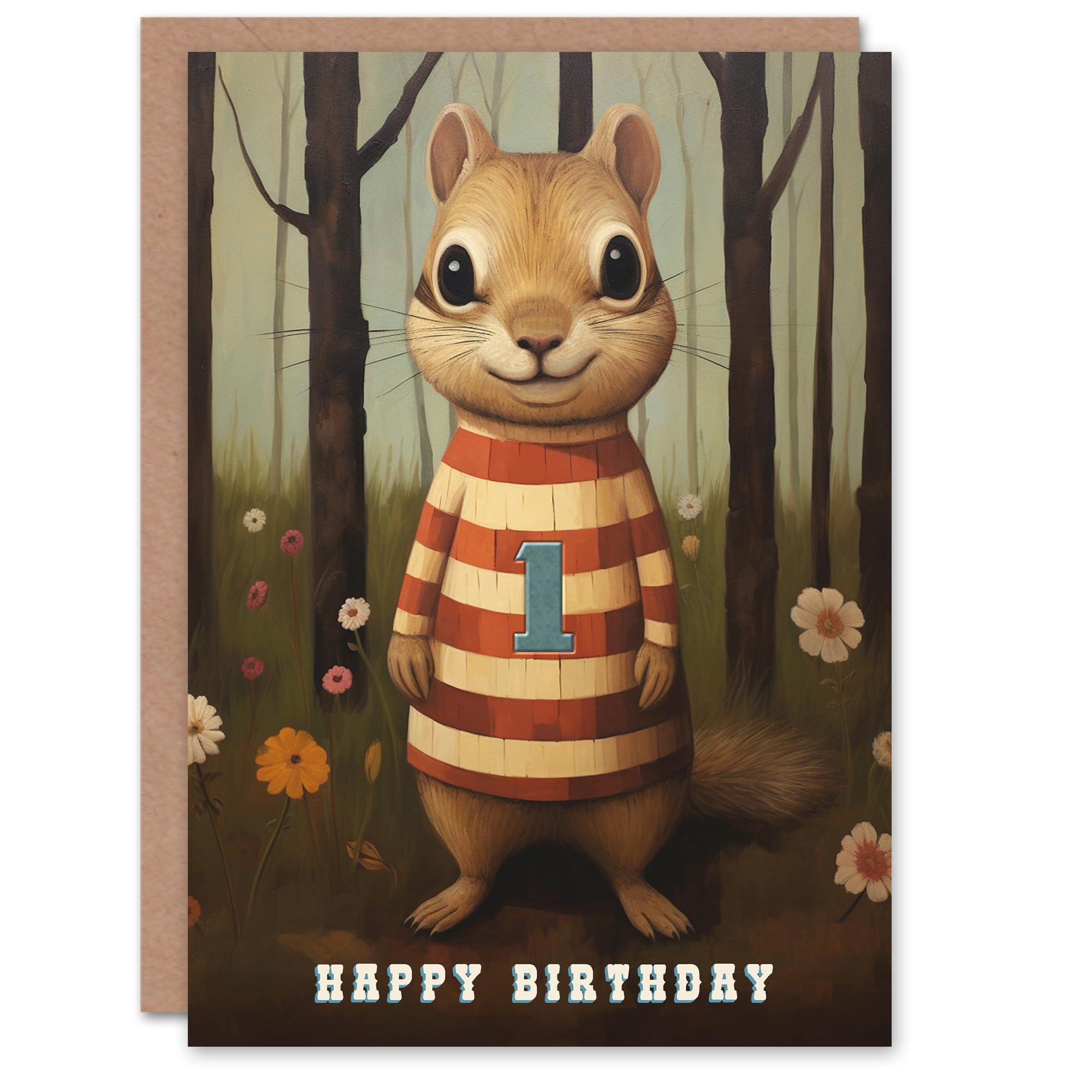 Artery8 1st Birthday Greeting Card Child Cute Chipmunk Kids Age 1 Year Old